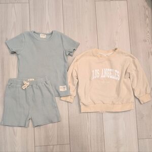 Baby Barn Blue Ribbed Stretch Cotton Matching Set + LA Sweatshirt Bundle 3T